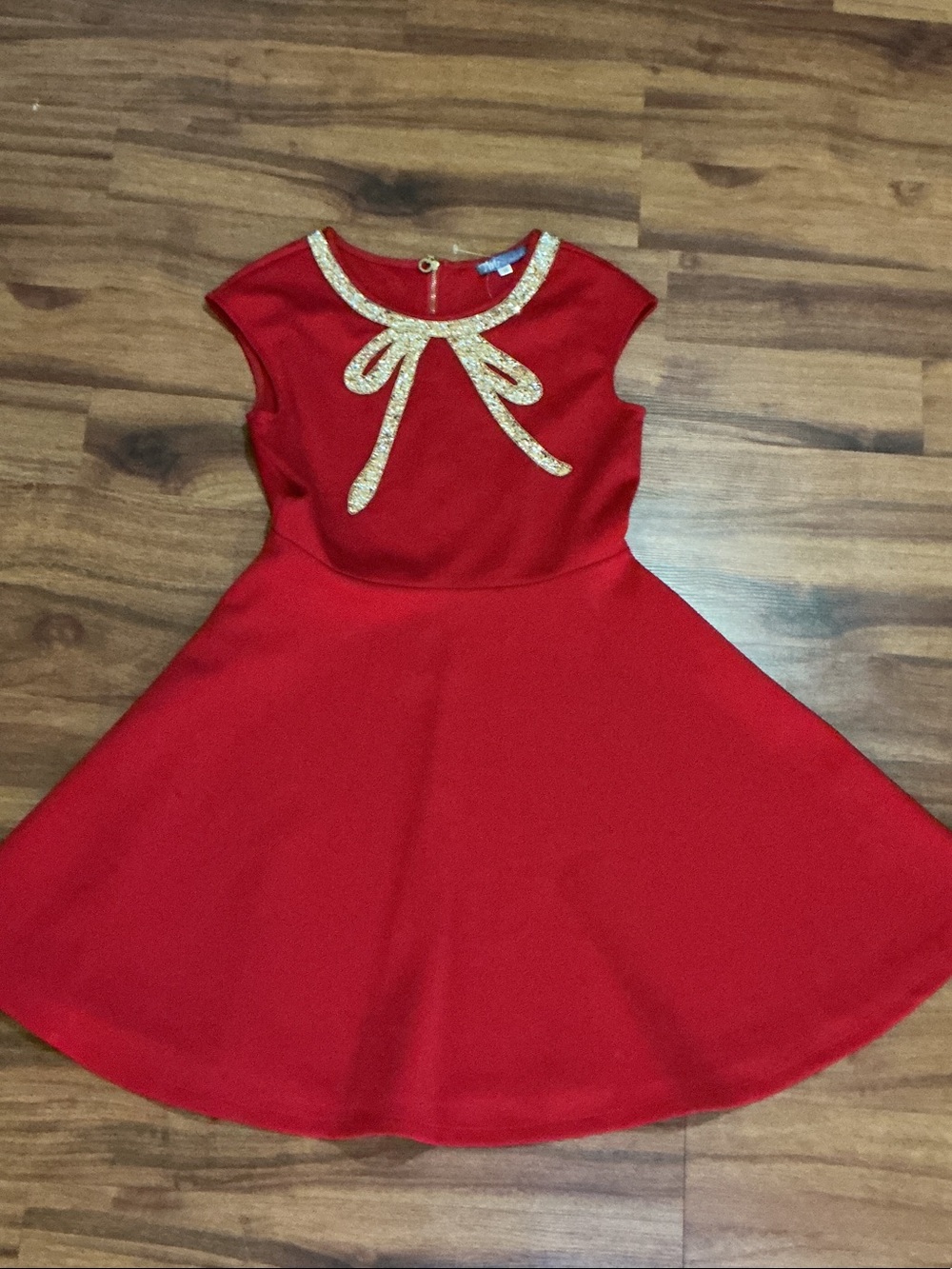 Girls' Red Party Dress with Gold Bow Accent zipper to close nwt sz 14 truly me